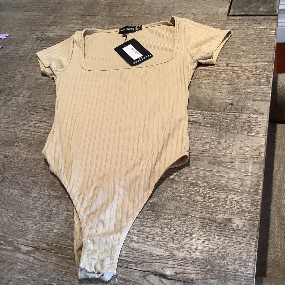 NWT - Pretty Little Thing Bodysuit, Stone, Made in the UK/8 - US Size 4